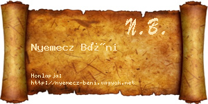 Nyemecz Béni névjegykártya